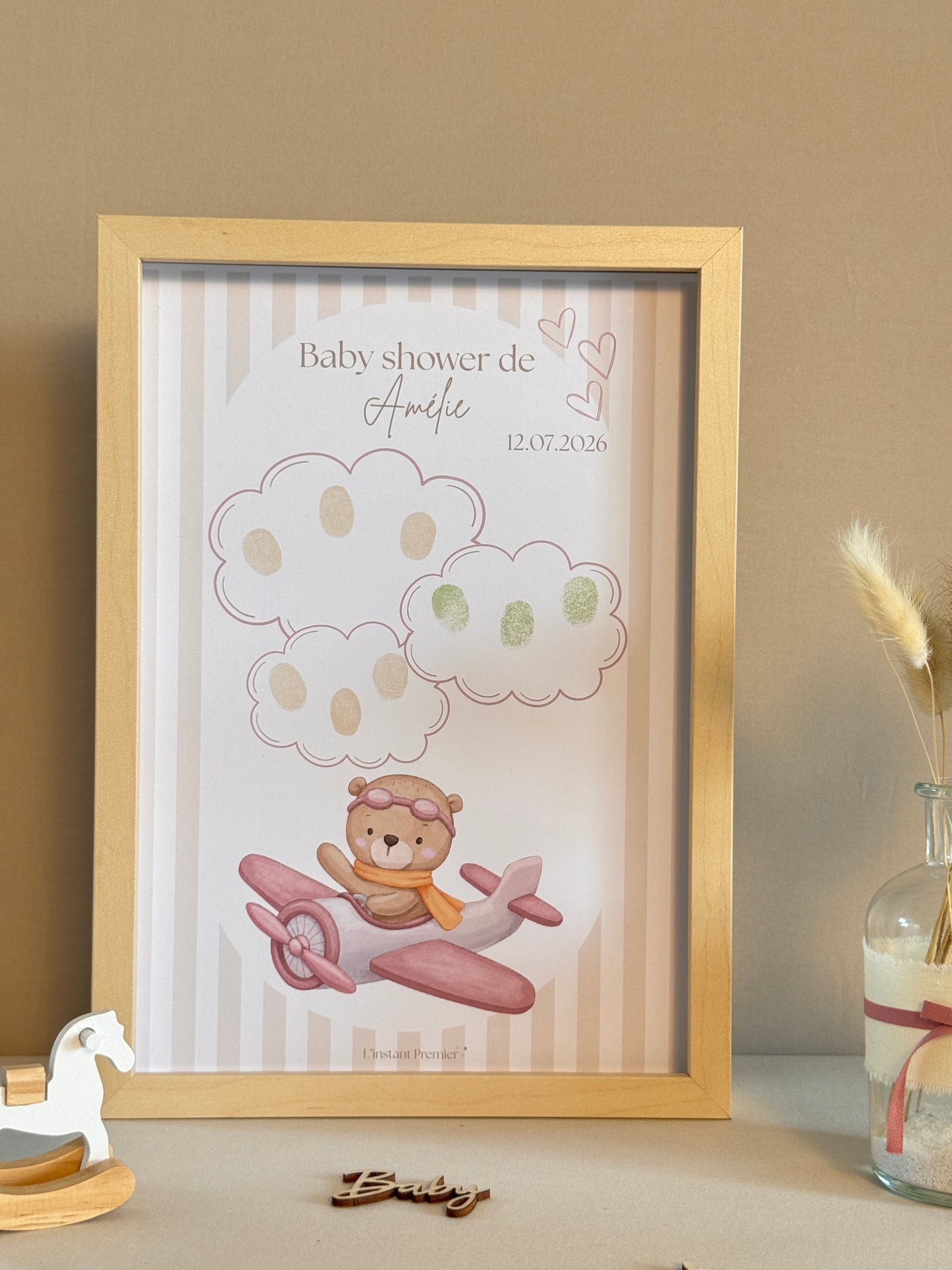 Tableau à empreintes - Mon petit avion ! (Rose)