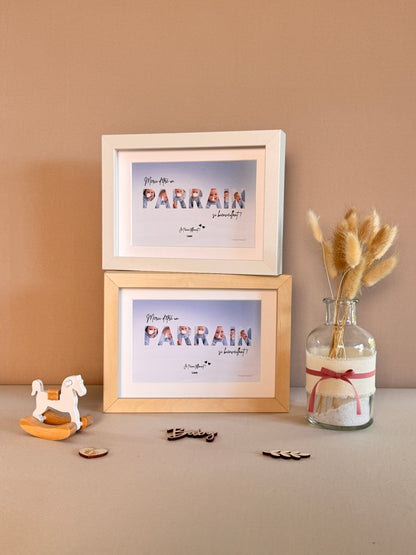 Merci parrain - Dégradé bleu & écriture noire