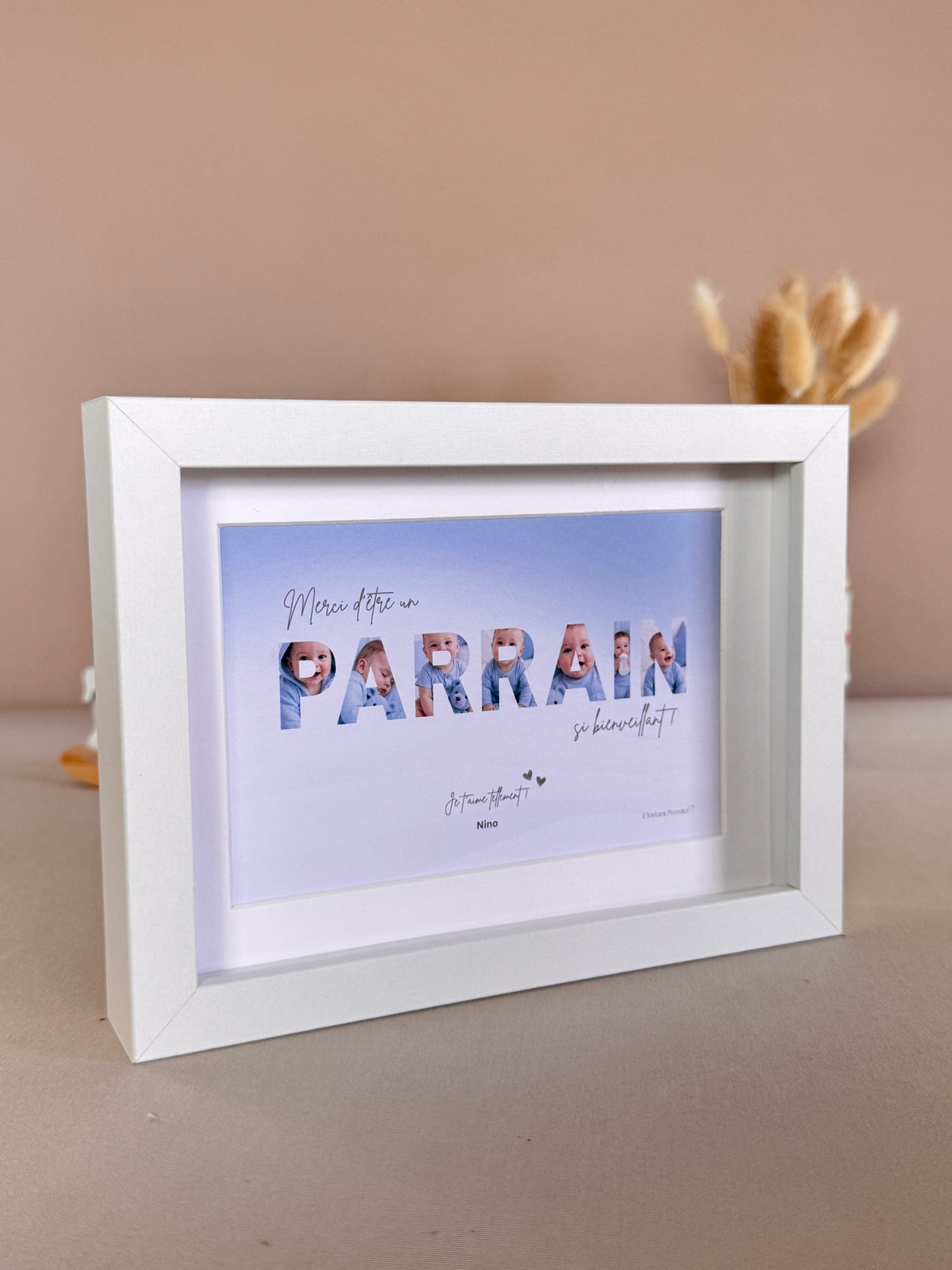 Merci parrain - Dégradé bleu & écriture brune