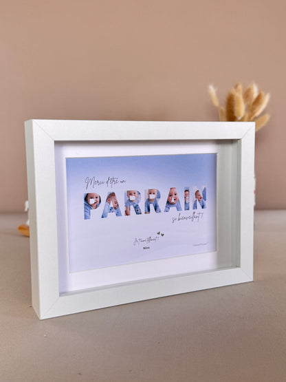 Merci parrain - Dégradé bleu & écriture brune