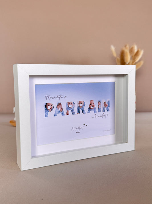 Merci parrain - Dégradé bleu & écriture brune