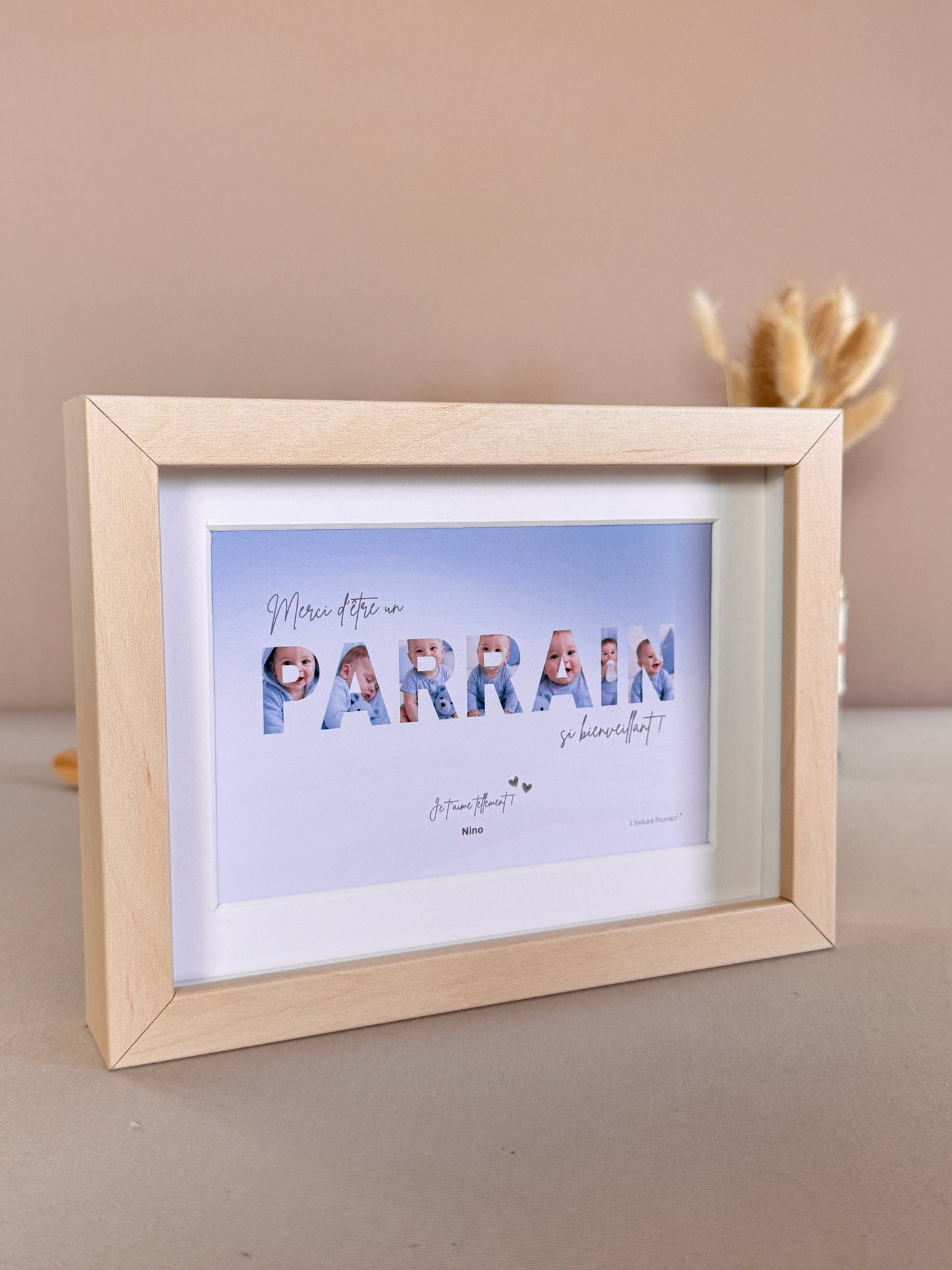 Merci parrain - Dégradé bleu & écriture brune