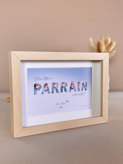 Merci parrain - Dégradé bleu & écriture brune