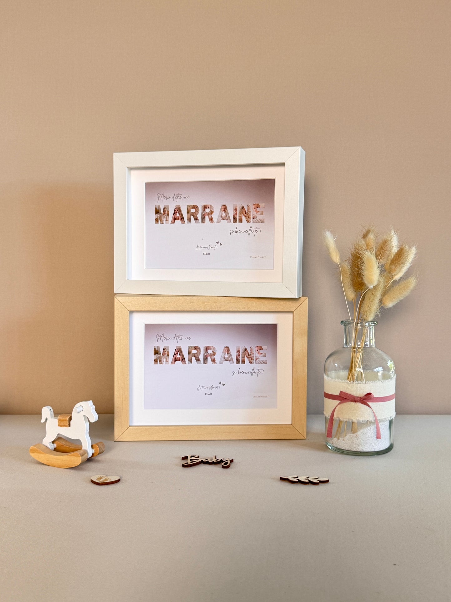 Merci Marraine - Dégradé beige et écriture brune