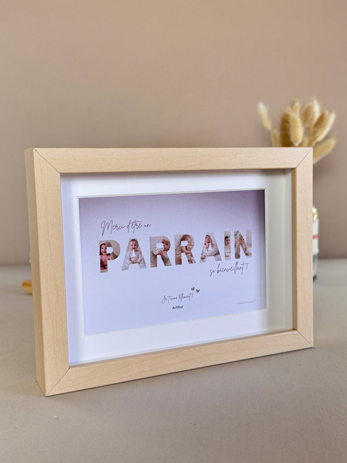 Merci parrain - Dégradé beige & écriture brune
