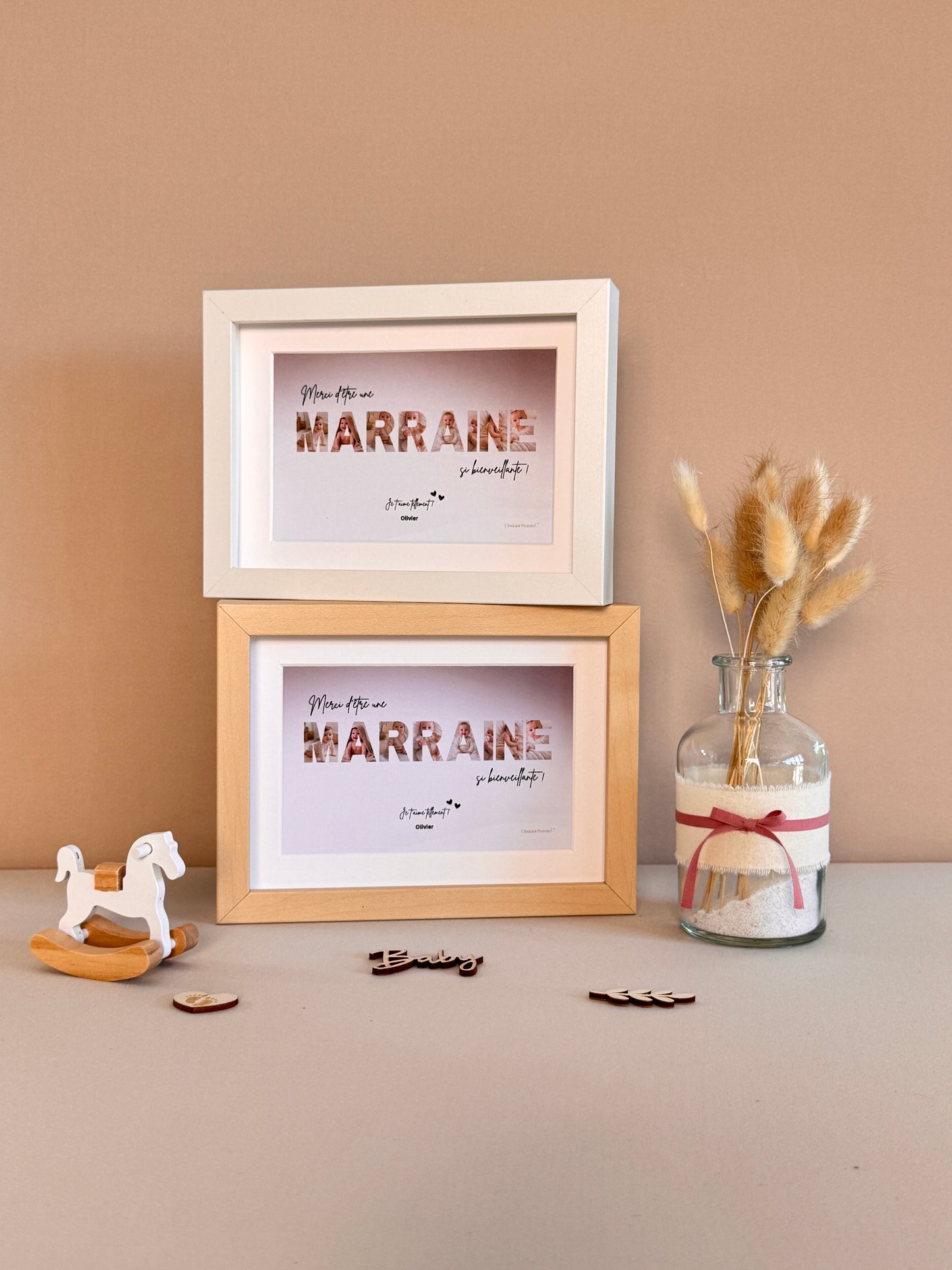 Merci Marraine - Dégradé beige et écriture noire